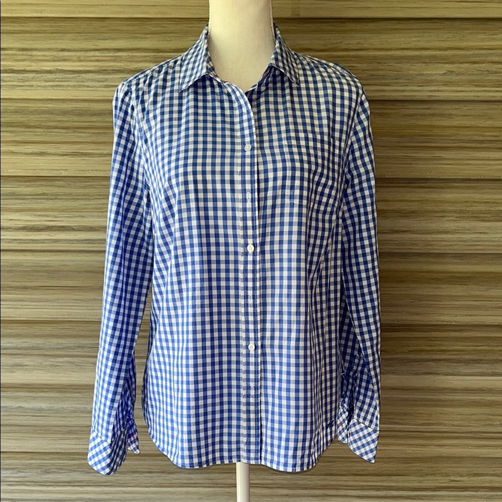 Talbots Blue and White Gingham Blouse Size 8 Like New